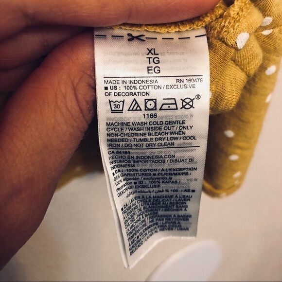 Old navy tie front mustard marigold yellow polka dot top front tie t shirt XL - Picture 5 of 9